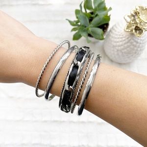 Silver Bangle Stackable Bracelet Set